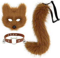 Set Con Maschera Di Volpe in Finta Pelliccia E Coda Di Lupo E Collana in Pelle, Accessorio per Costume Cosplay - SS69