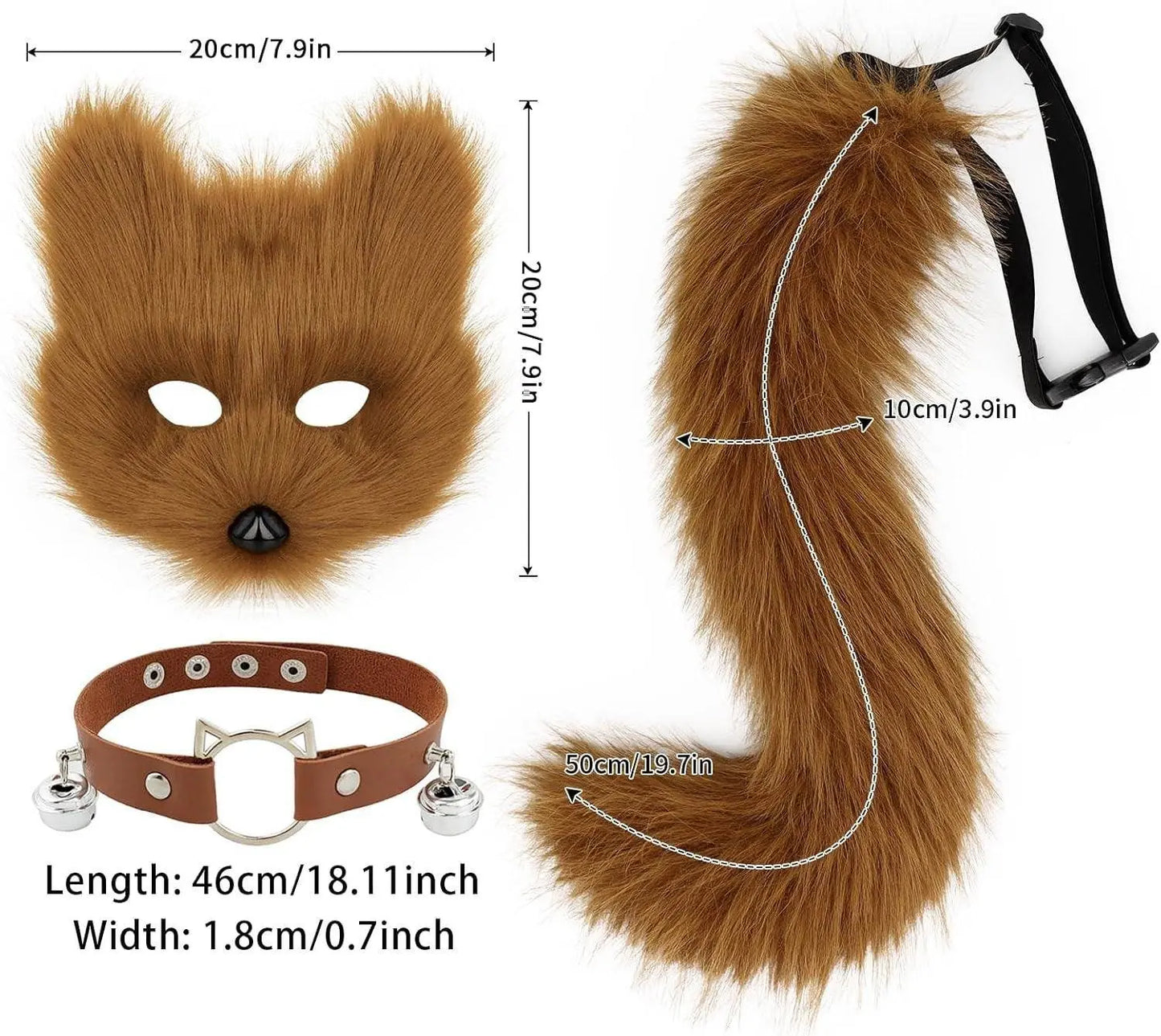 Set Con Maschera Di Volpe in Finta Pelliccia E Coda Di Lupo E Collana in Pelle, Accessorio per Costume Cosplay - SS69