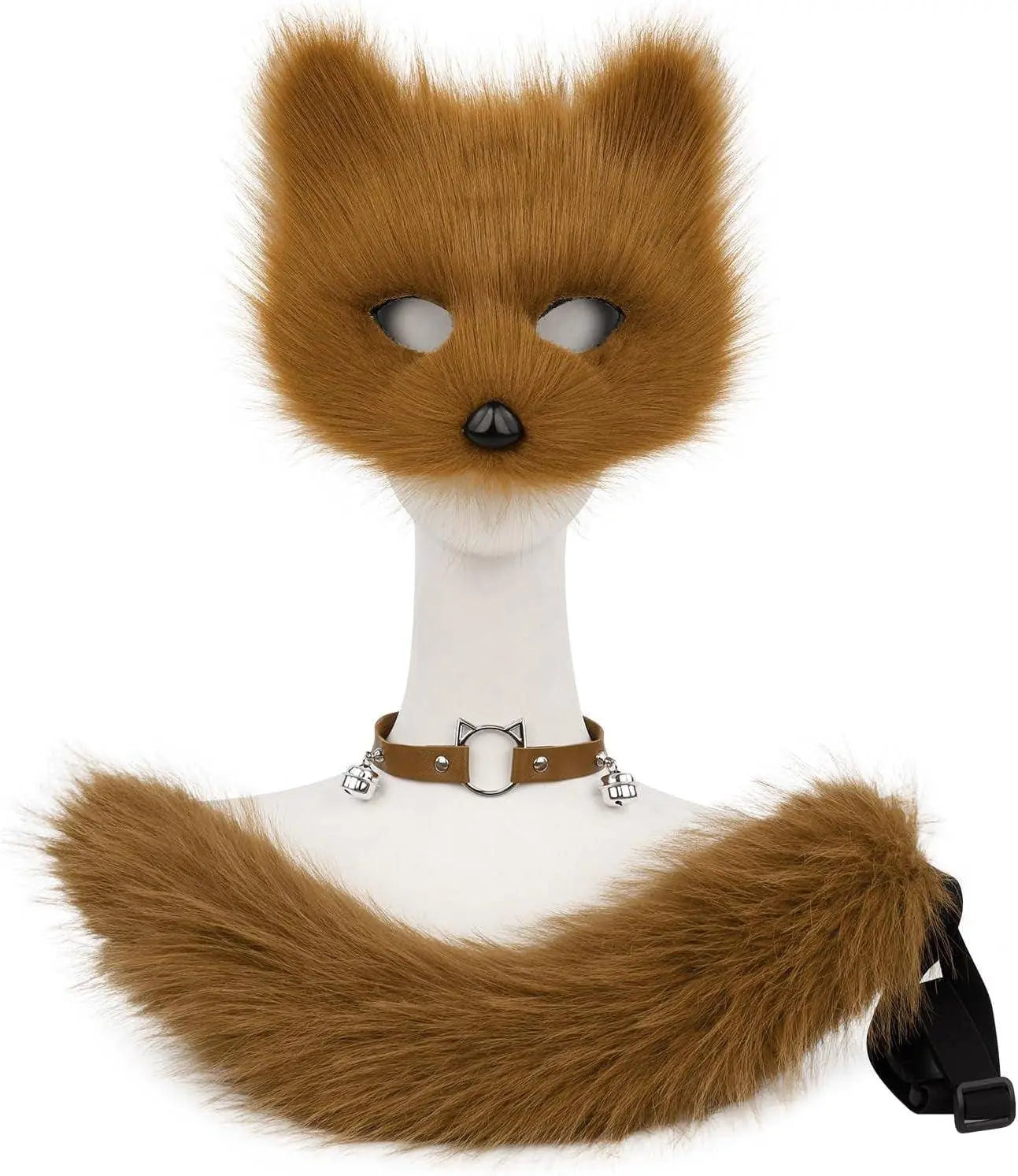 Set Con Maschera Di Volpe in Finta Pelliccia E Coda Di Lupo E Collana in Pelle, Accessorio per Costume Cosplay - SS69