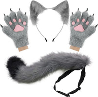 Set Di Guanti per Cosplay Con Orecchie Soffici, per Halloween, Natale, Carnevale, Feste - SS69