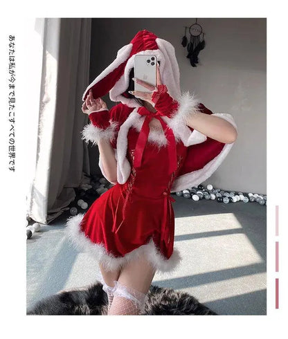 Sexy Christmas Minidress Cosplay Costumes Women Plush Cloak Sling Skirt Santa Claus Party Sweet Cute Adults Clothes Pink Red New - SS69