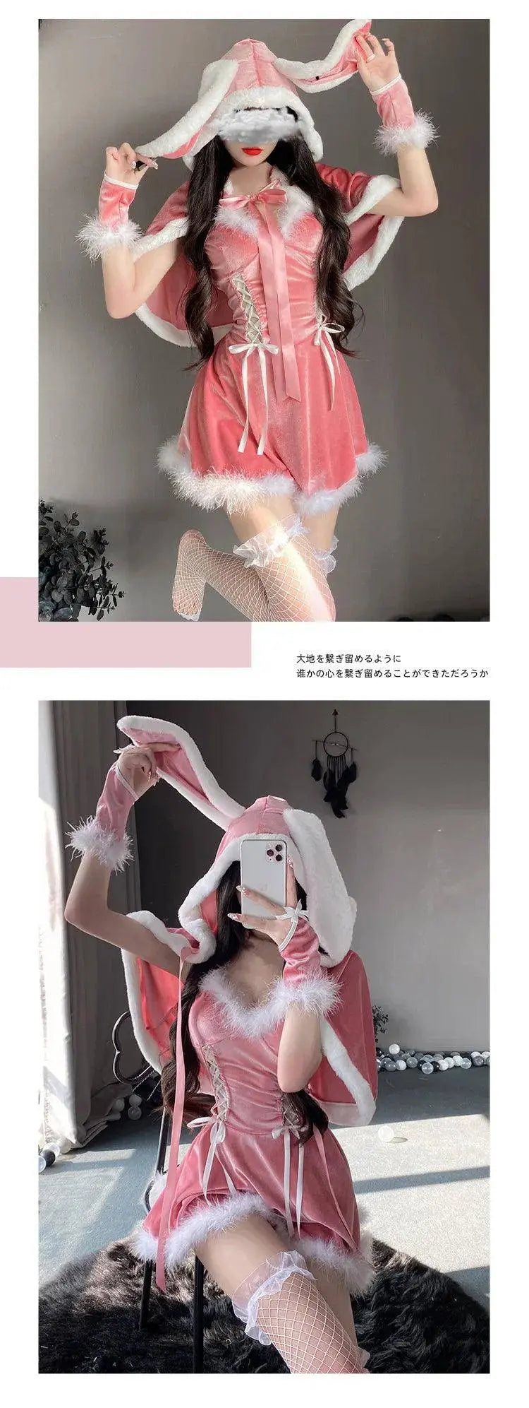 Sexy Christmas Minidress Cosplay Costumes Women Plush Cloak Sling Skirt Santa Claus Party Sweet Cute Adults Clothes Pink Red New - SS69