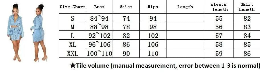 Sexy Denim Jean 2 Piece Skirt Sets Winter Outfits Y2K Streetwear Crop Tops Denim Fashion Jackets Coats Two Piece Skirt Set - SS69
