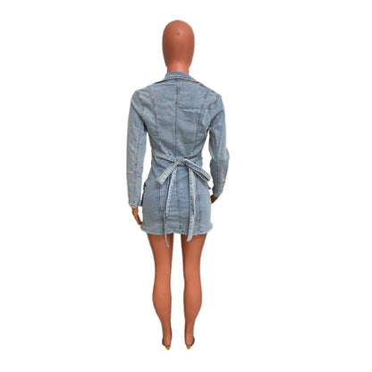 Sexy Denim Jean 2 Piece Skirt Sets Winter Outfits Y2K Streetwear Crop Tops Denim Fashion Jackets Coats Two Piece Skirt Set - SS69