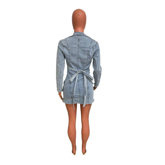 Sexy Denim Jean 2 Piece Skirt Sets Winter Outfits Y2K Streetwear Crop Tops Denim Fashion Jackets Coats Two Piece Skirt Set - SS69