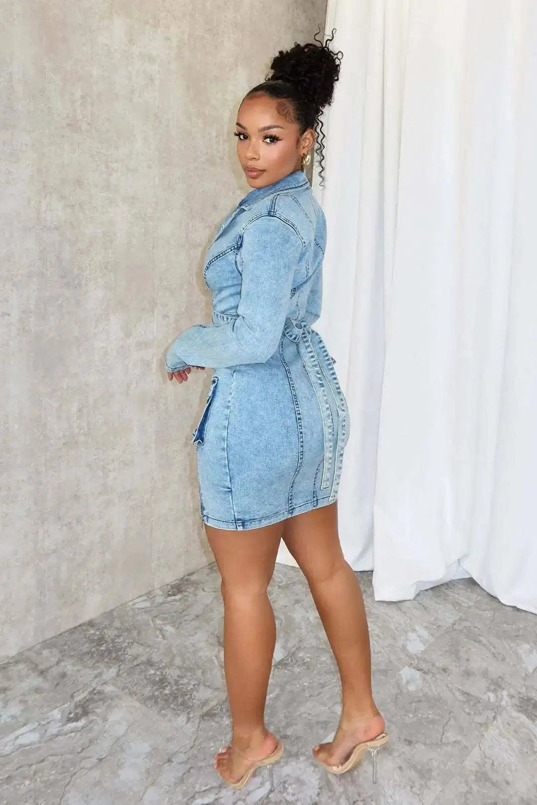 Sexy Denim Jean 2 Piece Skirt Sets Winter Outfits Y2K Streetwear Crop Tops Denim Fashion Jackets Coats Two Piece Skirt Set SS69