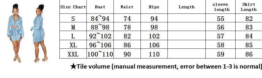 Sexy Denim Jean 2 Piece Skirt Sets Winter Outfits Y2K Streetwear Crop Tops Denim Fashion Jackets Coats Two Piece Skirt Set SS69