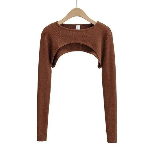 Sexy Elegant Super-Short Long Sleeve T-shirts Women's Cropped Top Ladies Solid Vintage Crop Top Spring Autumn Tees Female Blouse - SS69