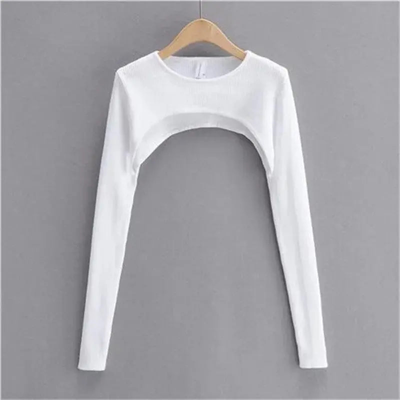 Sexy Elegant Super-Short Long Sleeve T-shirts Women's Cropped Top Ladies Solid Vintage Crop Top Spring Autumn Tees Female Blouse - SS69