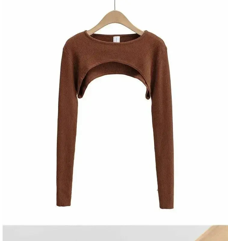 Sexy Elegant Super-Short Long Sleeve T-shirts Women's Cropped Top Ladies Solid Vintage Crop Top Spring Autumn Tees Female Blouse - SS69