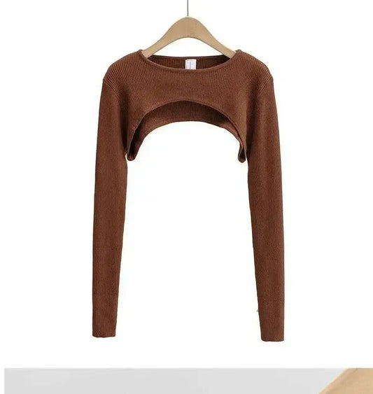 Sexy Elegant Super-Short Long Sleeve T-shirts Women's Cropped Top Ladies Solid Vintage Crop Top Spring Autumn Tees Female Blouse - SS69
