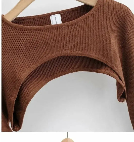 Sexy Elegant Super-Short Long Sleeve T-shirts Women's Cropped Top Ladies Solid Vintage Crop Top Spring Autumn Tees Female Blouse - SS69