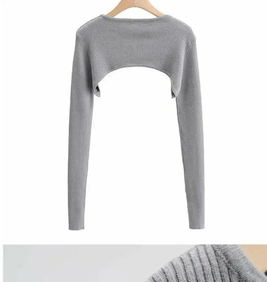 Sexy Elegant Super-Short Long Sleeve T-shirts Women's Cropped Top Ladies Solid Vintage Crop Top Spring Autumn Tees Female Blouse - SS69