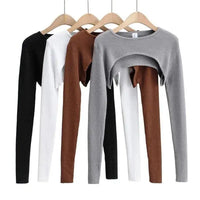 Sexy Elegant Super-Short Long Sleeve T-shirts Women's Cropped Top Ladies Solid Vintage Crop Top Spring Autumn Tees Female Blouse - SS69