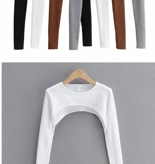 Sexy Elegant Super-Short Long Sleeve T-shirts Women's Cropped Top Ladies Solid Vintage Crop Top Spring Autumn Tees Female Blouse - SS69