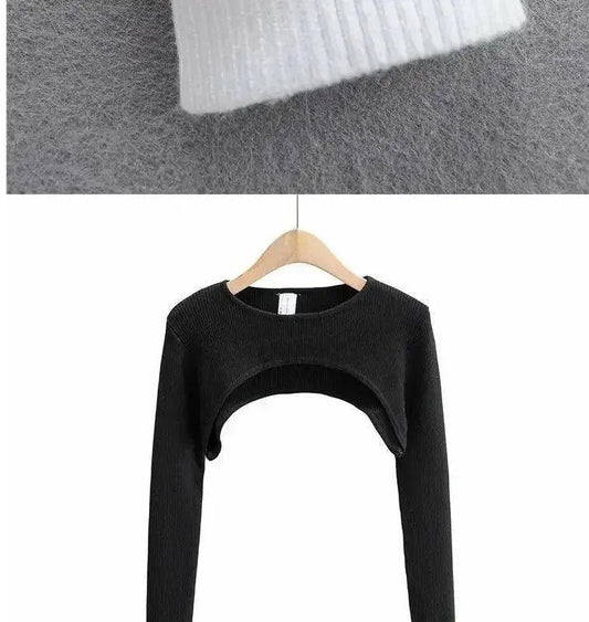 Sexy Elegant Super-Short Long Sleeve T-shirts Women's Cropped Top Ladies Solid Vintage Crop Top Spring Autumn Tees Female Blouse - SS69