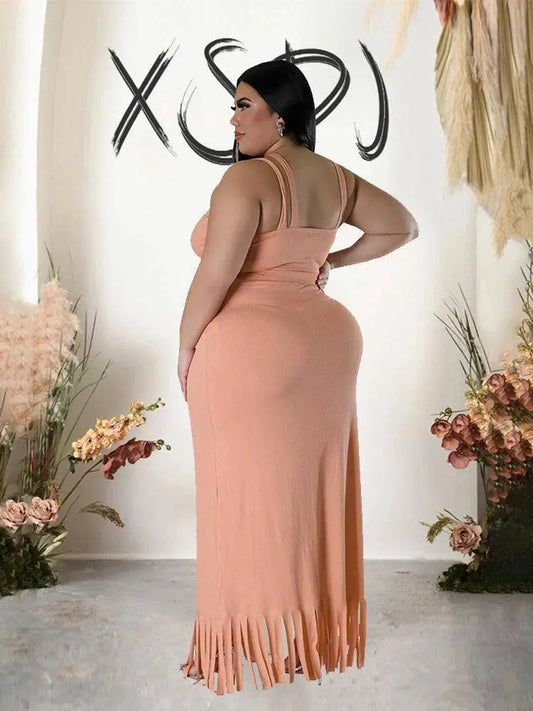 Sexy Summer Outfits Women Knit Skirt Set with Vest Top Sleeveless Elegant Two Piece Set Dress Tassel Curvy Clothing Plus Size SS69