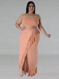 Sexy Summer Outfits Women Knit Skirt Set with Vest Top Sleeveless Elegant Two Piece Set Dress Tassel Curvy Clothing Plus Size SS69