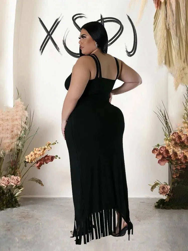 Sexy Summer Outfits Women Knit Skirt Set with Vest Top Sleeveless Elegant Two Piece Set Dress Tassel Curvy Clothing Plus Size SS69