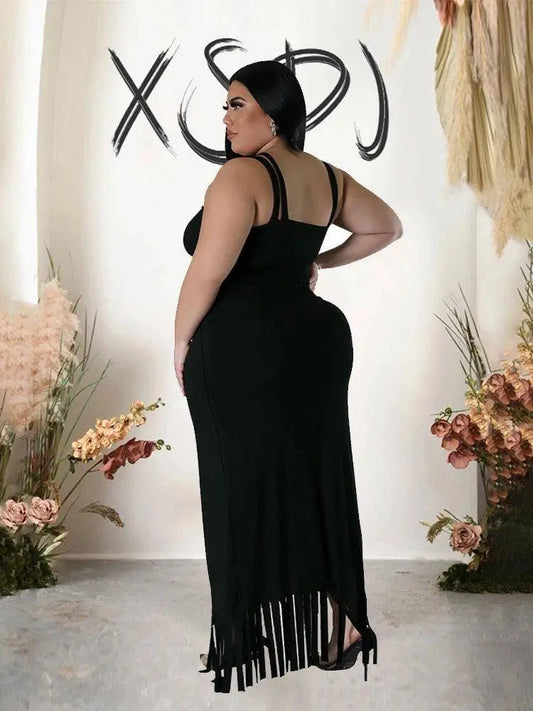 Sexy Summer Outfits Women Knit Skirt Set with Vest Top Sleeveless Elegant Two Piece Set Dress Tassel Curvy Clothing Plus Size SS69