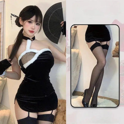 Sexy lingerie cheongsam uniform temptation sexy Christmas outfit nightclub party suit - SS69