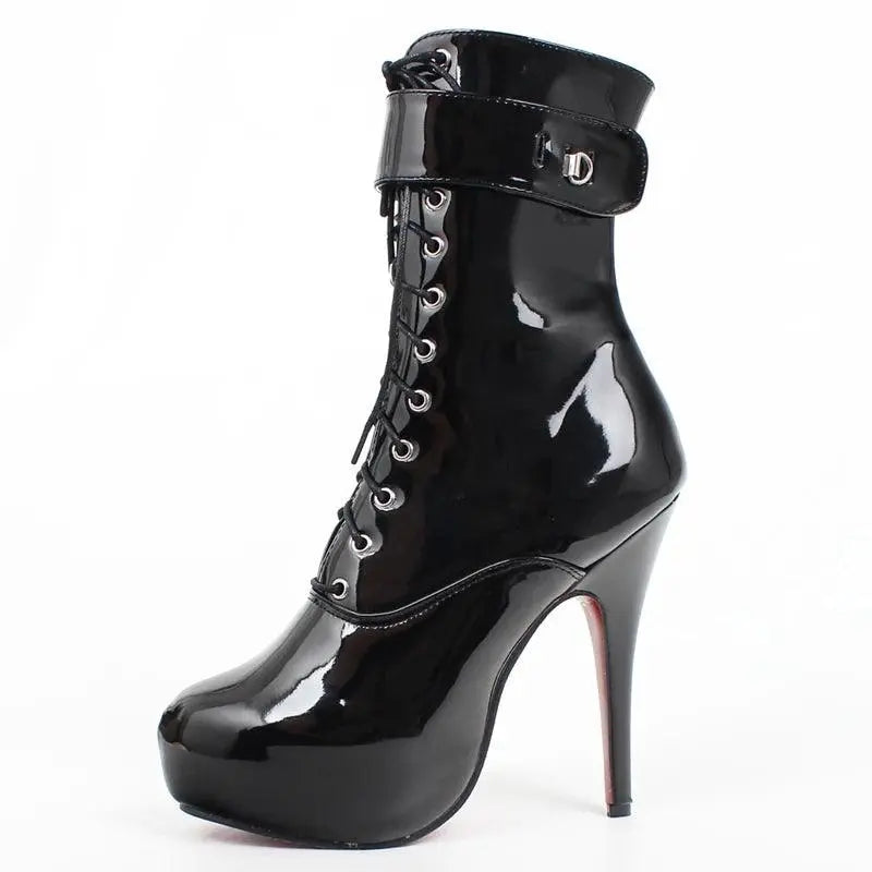 Sexy single boots Lace-Up 15cm High Thin heel 4CM platform ankle short boots Unisex Plus Size Padlocks boots - SS69