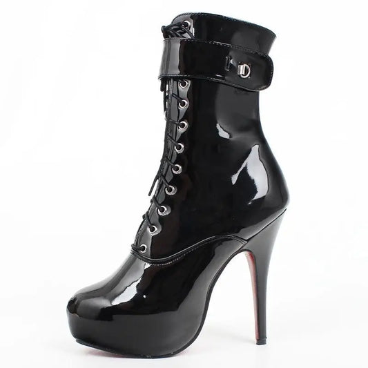 Sexy single boots Lace-Up 15cm High Thin heel 4CM platform ankle short boots Unisex Plus Size Padlocks boots - SS69