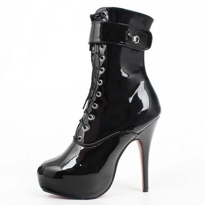 Sexy single boots Lace-Up 15cm High Thin heel 4CM platform ankle short boots Unisex Plus Size Padlocks boots - SS69