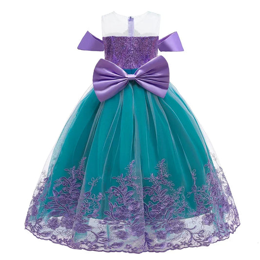 Supertaro Chen Ariel Princess Cosplay Dress for Girls, Floral Mesh Ball Gown