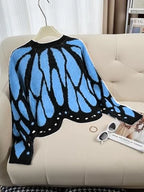 Aesthetic Butterfly Wing Sweater Women Mesh Collar Knitted Cardigan Elegant Fall Winter Long Sleeve Coat Casual Outerwear