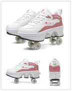 Deformation Shoes Roller Sneakers With 4 Wheels Skates Adult Kids Runaway Parkour Wheels Shoes For Women Men Youth Sport Shoes