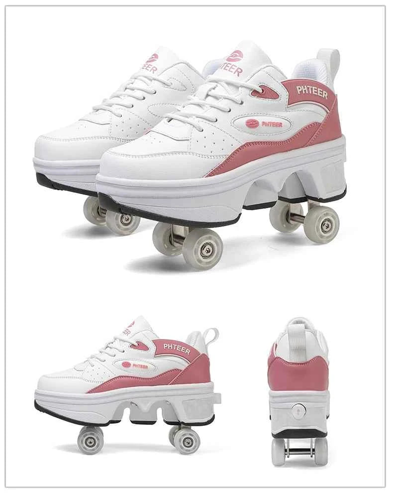 Deformation Shoes Roller Sneakers With 4 Wheels Skates Adult Kids Runaway Parkour Wheels Shoes For Women Men Youth Sport Shoes