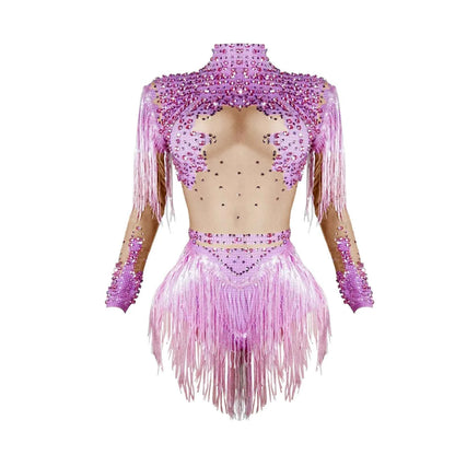 Custom rhinestones bodysuit tassels women Celebrate stage Team pole dance club party fashion leotard clothing