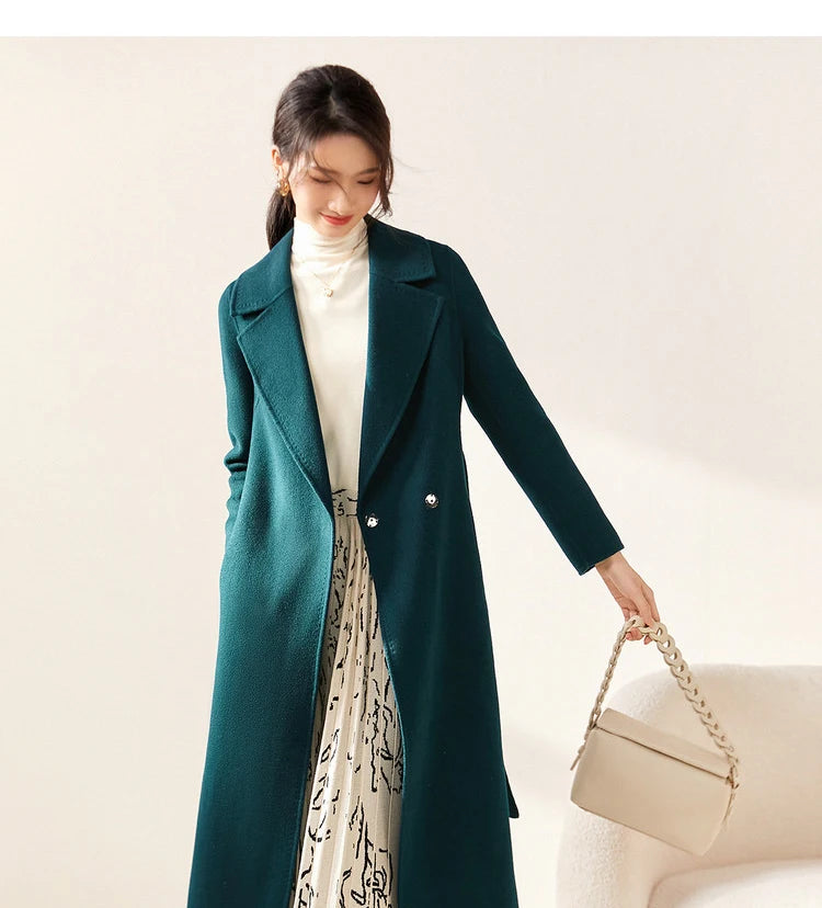 SENTUBILA Women's 100% Wool Long Wrap Coat with Belted Waist