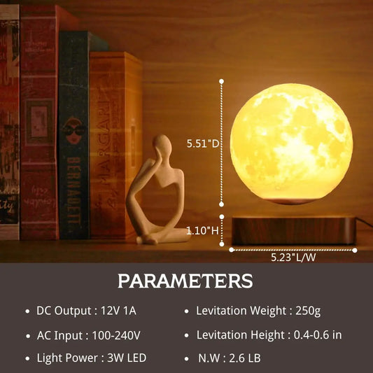 Suitsamus Magnetic Levitating Moon Lamp with 3 Color Modes LED Night Light
