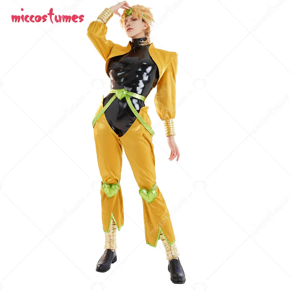 Miccostumes Unisex Full Set Yellow and Black Cosplay Costume with Headdress and Bracers for Halloween Cosplay Costume