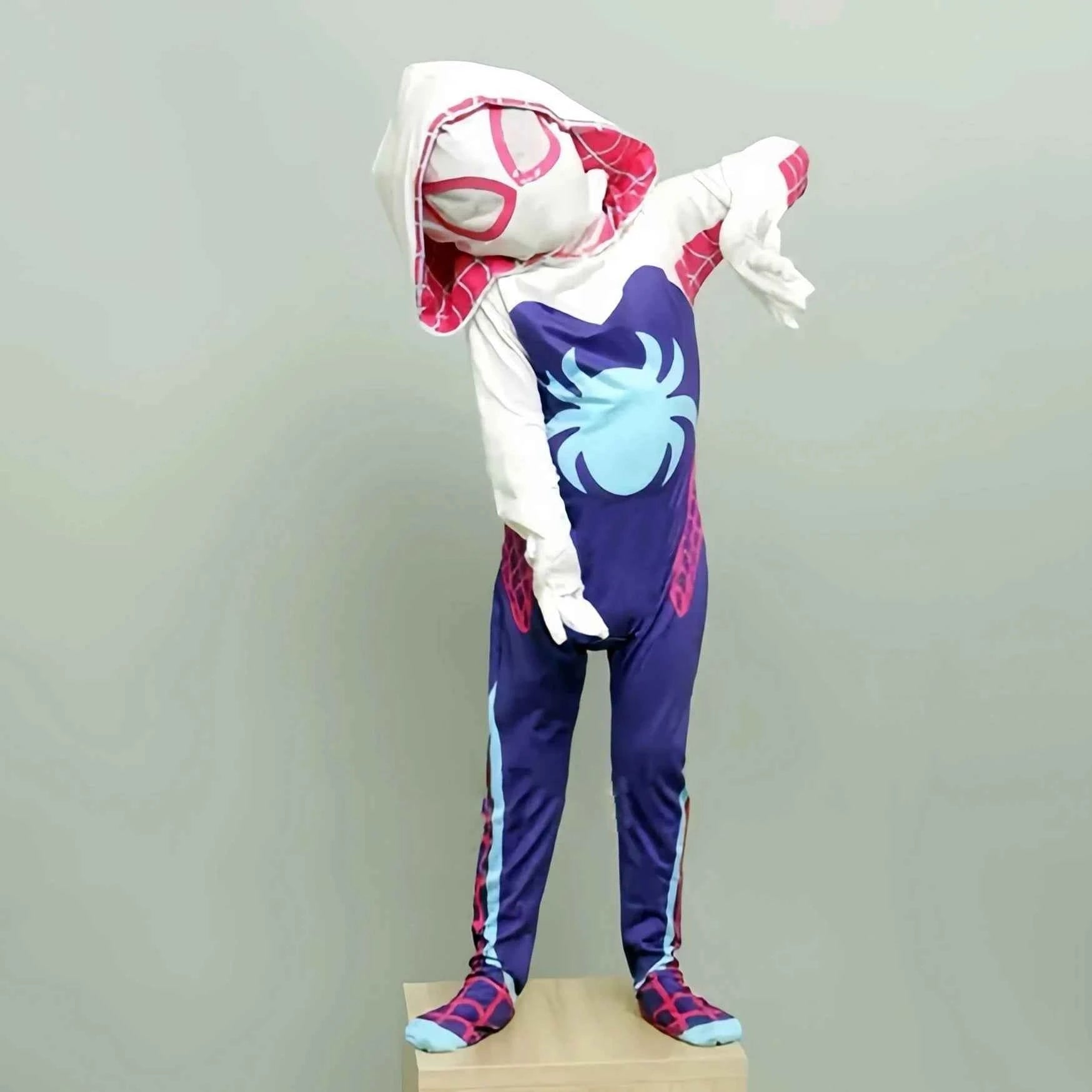 Girls Gwen Superhero Bodysuit Spider Cosplay Mask Suit Jumpsuit Kids Party Fancy Dress Up GwenStacy Carnival Costume For Child