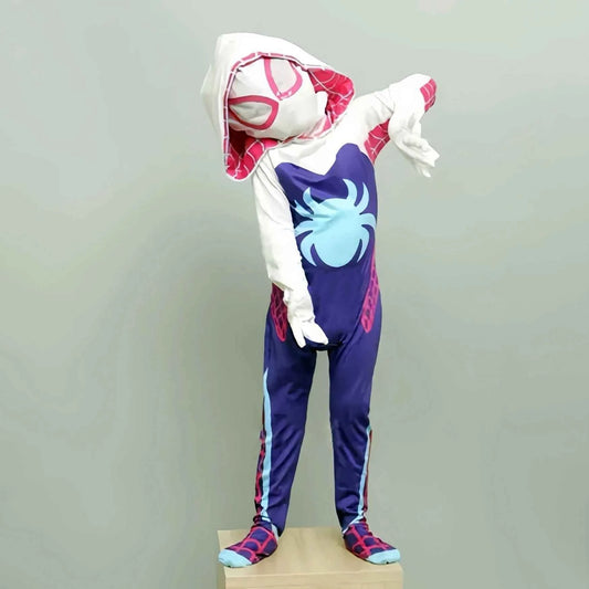 Girls Gwen Superhero Bodysuit Spider Cosplay Mask Suit Jumpsuit Kids Party Fancy Dress Up GwenStacy Carnival Costume For Child