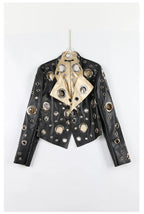 Nerazzurri Women's Faux Leather Jacket with Rivets & Hollow Out Detail