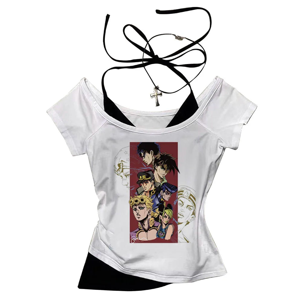 Jojo Bizarre Adventure crop top Aesthetic babydoll Streetwear shoujo girl style Fairy vintage  cropped harajuku woman t-shirt