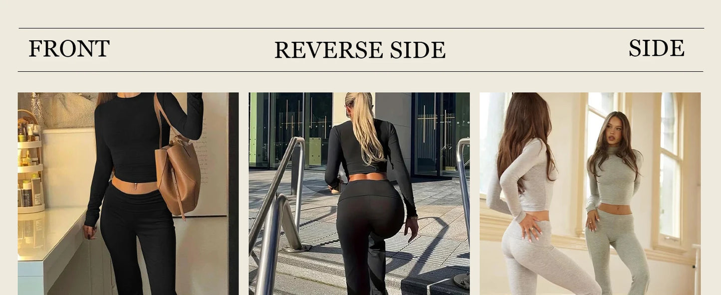 Women's Yoga Two-Piece Set Long-Sleeve Wide-Leg Activewear Set Casual Home Yoga Set Coordinated Set