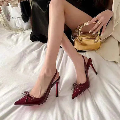 2025 New Butterfly Knot Fashionable Pointed Toe Hollow Back Women's Sandals High Heels Korean Style Spring Autumn Elegant Lad...