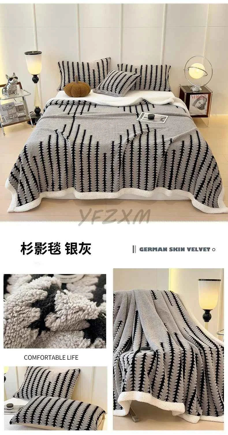 Thicken Warm Flannel Blanket Super Soft Fluffy Queen Blanket Single Double Size Cozy Skin-friendly Multifunctional Nap Blanket