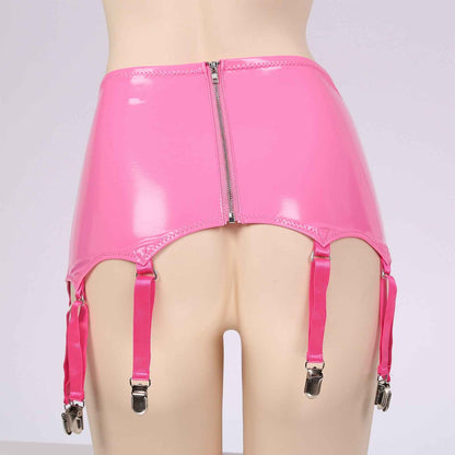 Womens Garters Suspender Belt Skirts Ladies Wet Look Mini Skirts Leather Garters with Metal Clips Clubwear Costume Underwear