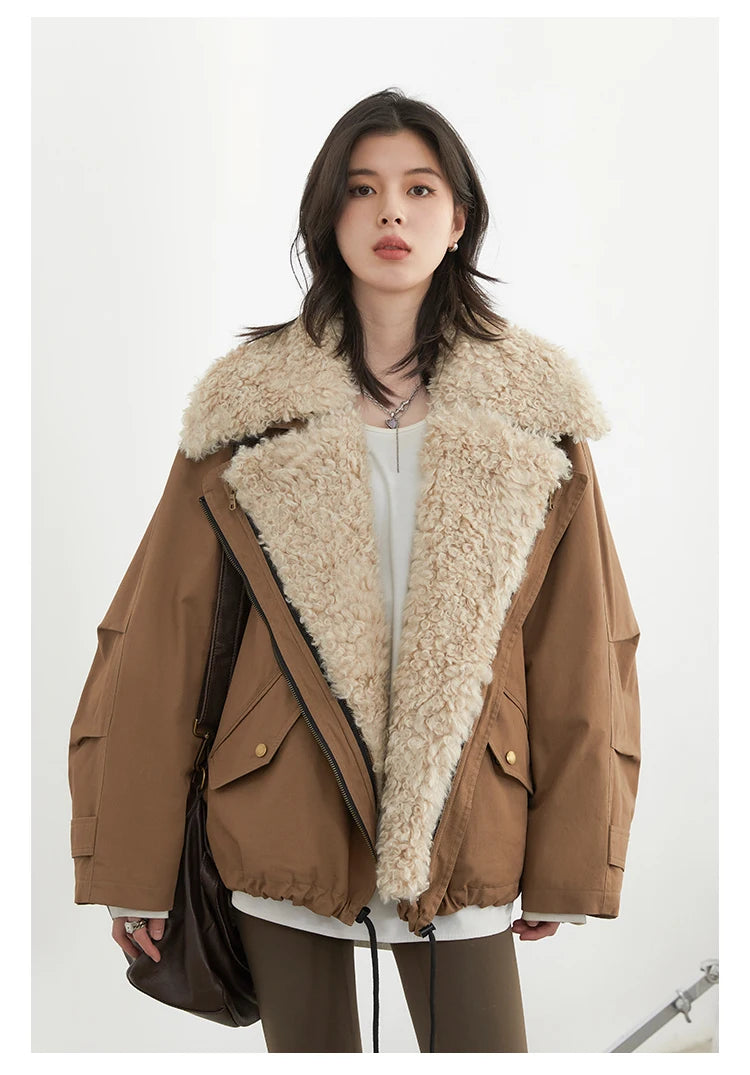 CHIC VEN Women's Cotton Motorcycle Jacket - Loose Casual Autumn Winter