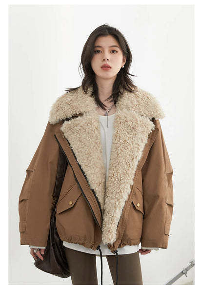 CHIC VEN Women Coats Streetwear Loose Casual New Retro Motorcycle Cotton Jacket Thick Warm Female Overcoat Autumn Winter 2026