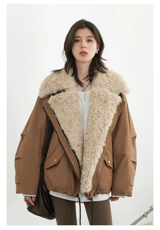 CHIC VEN Women Coats Streetwear Loose Casual New Retro Motorcycle Cotton Jacket Thick Warm Female Overcoat Autumn Winter 2026