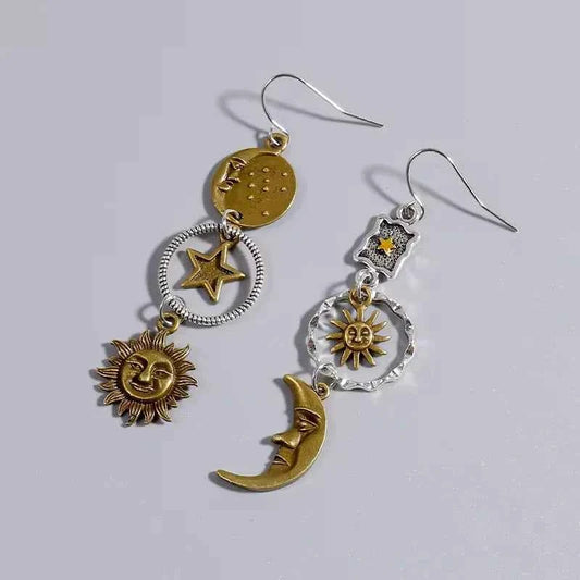 SS69 Greek Mythology Sun and Moon Asymmetric Drop Earrings, Zinc Alloy