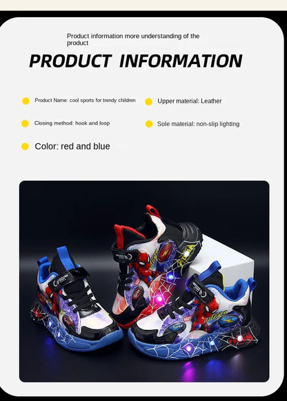 Disney Spider-man Children's Shoes Boys Sneakers Spring Autumn Cartoon Fashion Kids Lighted Sports Shoes Child Boy LED Sneaker