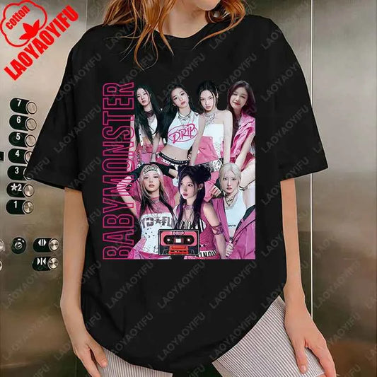 BabyMonster World Tour 2025 Sweatshirt Hello Monsters KPOP Fan Tshirt Men Women Cotton Casual Fashion Tees All Match Adult Tops
